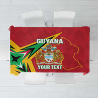 Red Guyana cricket tablecloth with map and crest graphic, banner reading “YOUR TEXT”