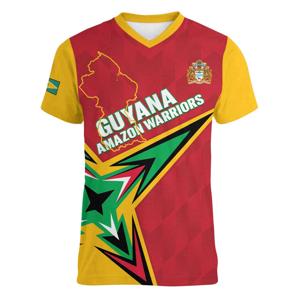 Custom Guyana Cricket Women V-Neck T-Shirt Go Champions Amazon Warriors - Wonder Print Shop