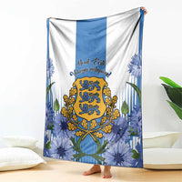 Estonia Independence Day blanket with blue stripes, central crest and blue floral