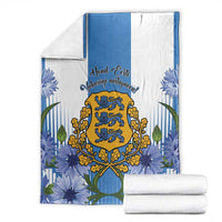 Estonia Independence Day blanket folded, blue-and-white floral and crest graphic