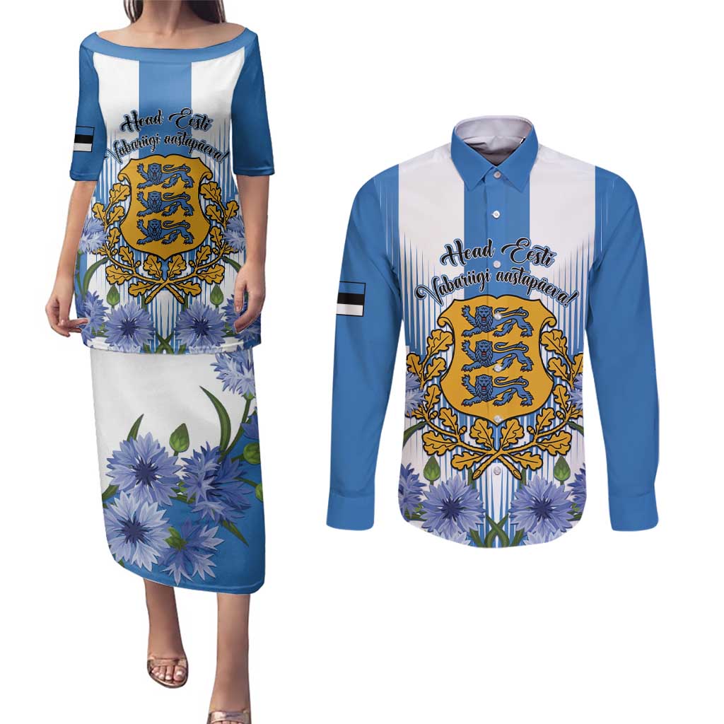 Estonia Independence Day Couples Matching Puletasi and Long Sleeve Button Shirt Head Eesti Vabariigi Aastapaeva!