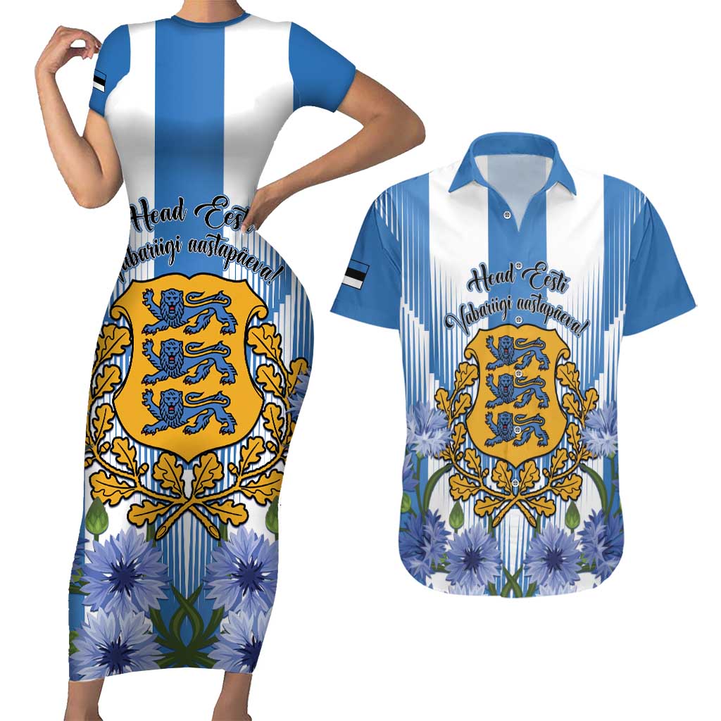 Estonia Independence Day Couples Matching Short Sleeve Bodycon Dress and Hawaiian Shirt Head Eesti Vabariigi Aastapaeva!