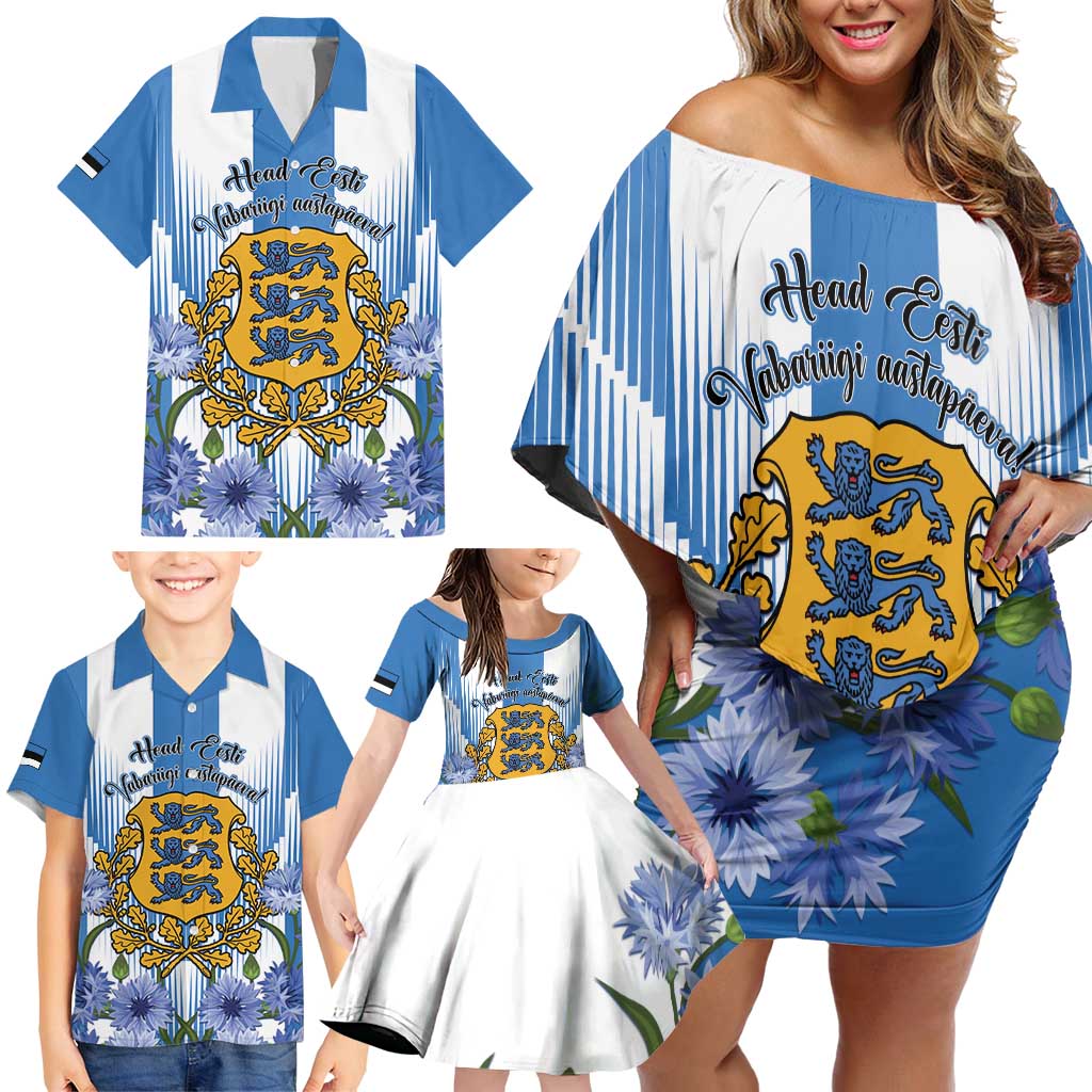 Estonia Independence Day Family Matching Off Shoulder Short Dress and Hawaiian Shirt Head Eesti Vabariigi Aastapaeva!