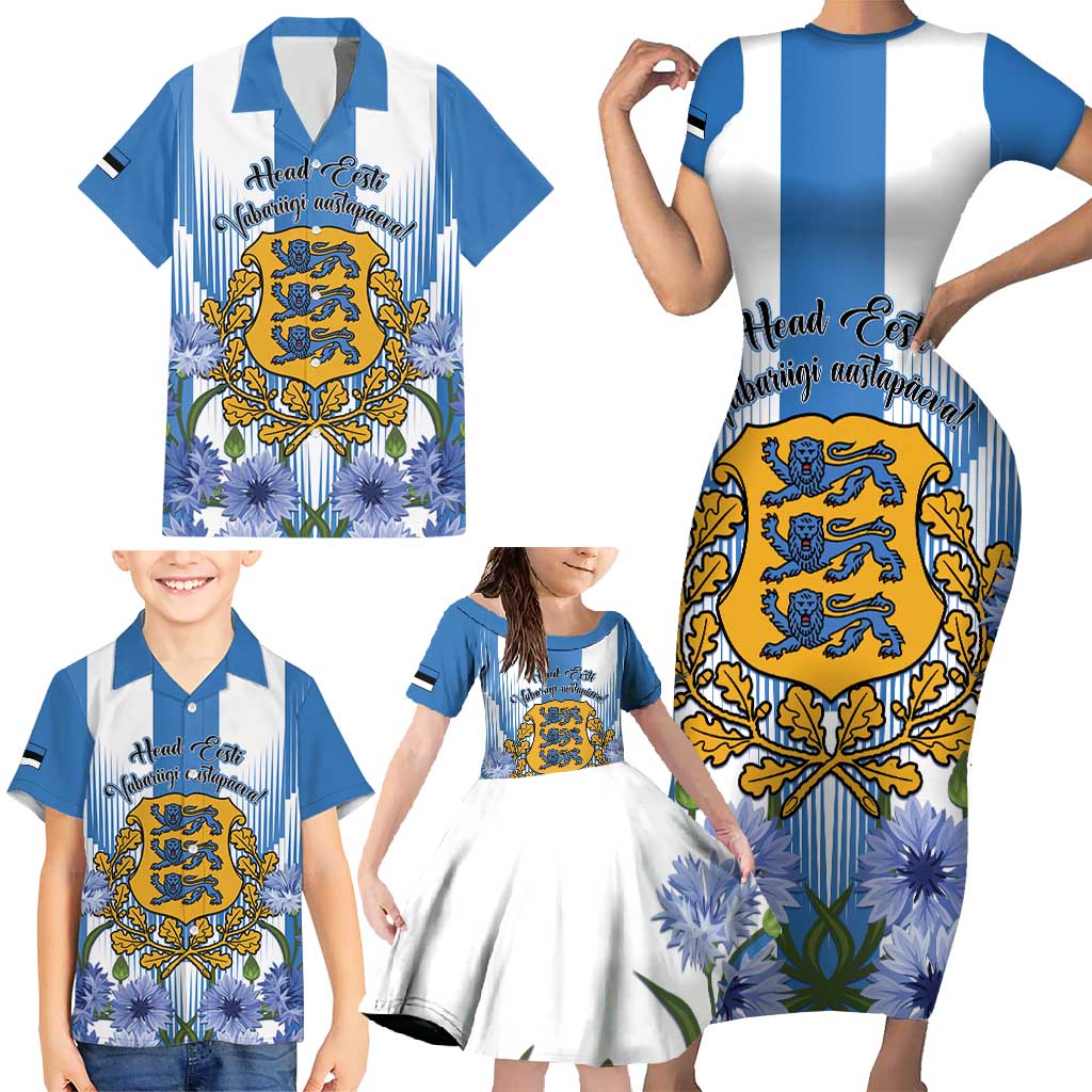 Estonia Independence Day Family Matching Short Sleeve Bodycon Dress and Hawaiian Shirt Head Eesti Vabariigi Aastapaeva!