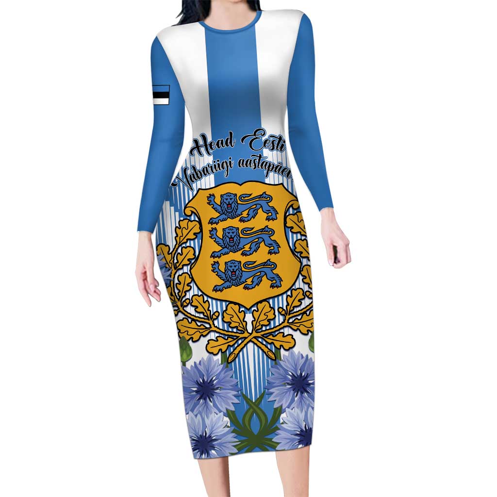 Estonia Independence Day Long Sleeve Bodycon Dress Head Eesti Vabariigi Aastapaeva!