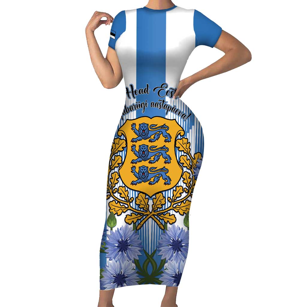 Estonia Independence Day Short Sleeve Bodycon Dress Head Eesti Vabariigi Aastapaeva! - Wonder Print Shop