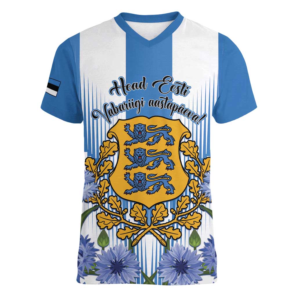 Estonia Independence Day Women V-Neck T-Shirt Head Eesti Vabariigi Aastapaeva! - Wonder Print Shop