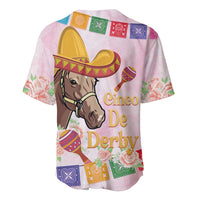 Pink baseball jersey with back print of horse with sombrero and banner letters