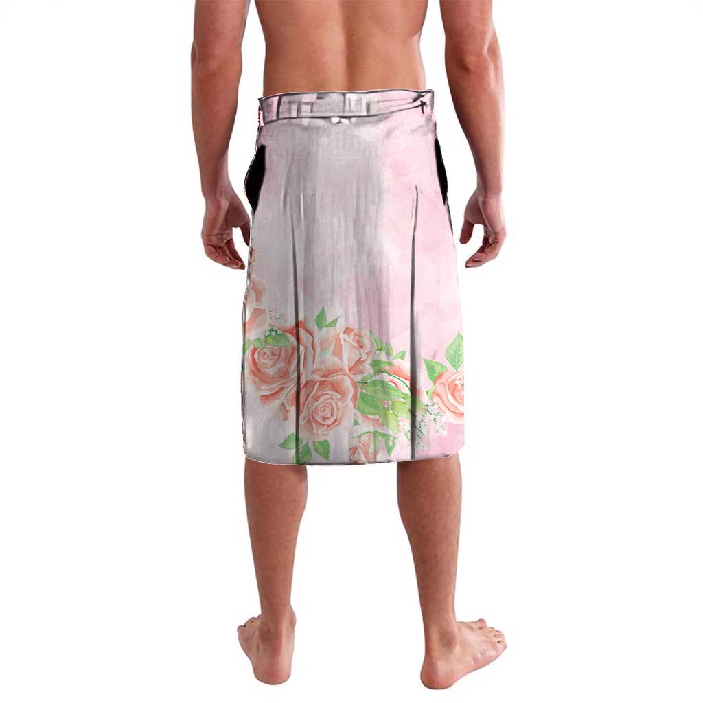 Pink printed derby skirt with rose-floral accents, back view
