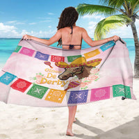 Pink Cinco De Derby sarong, back view with large horse and sombrero print