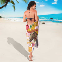 Pink Cinco De Derby sarong tied at waist, horse graphic centered