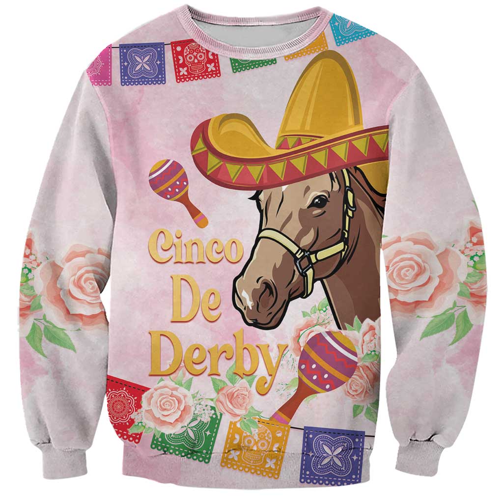 Unisex pink crewneck sweatshirt with horse sombrero graphic and floral accents