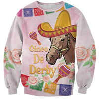 Unisex pink crewneck sweatshirt with horse sombrero graphic and floral accents