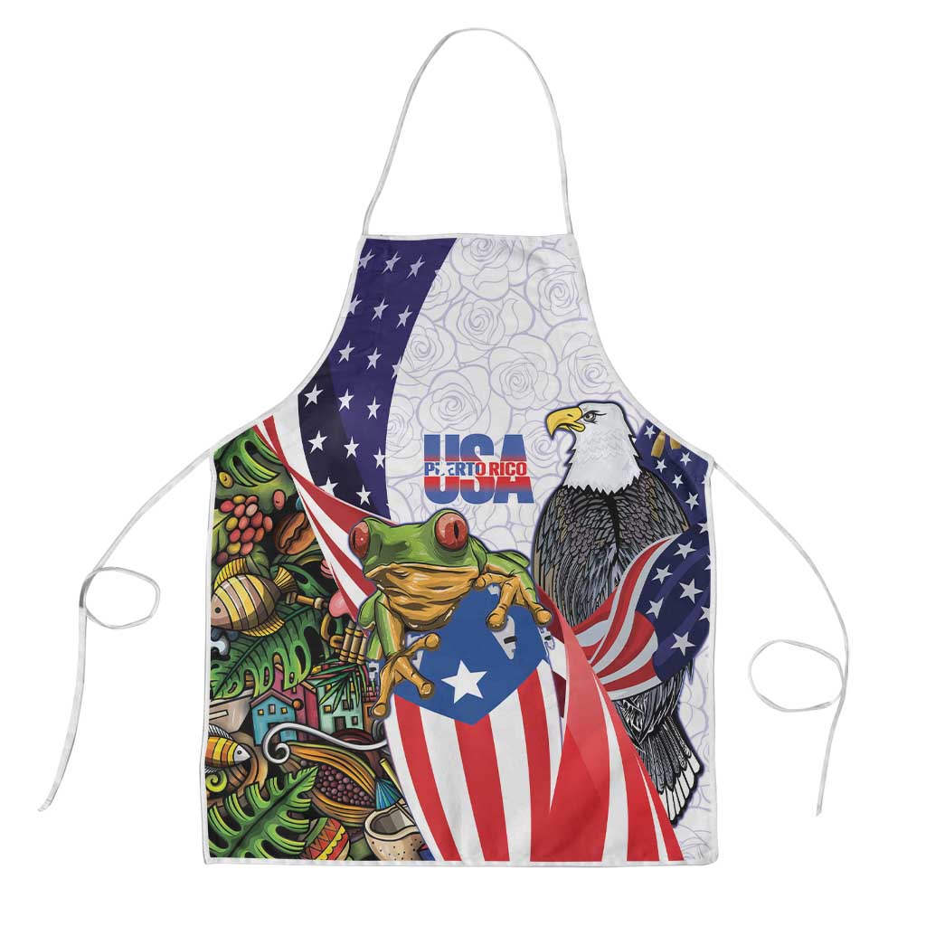 United States Puerto Rico Apron USA Curve Flag With Coqui Drum - Wonder Print Shop