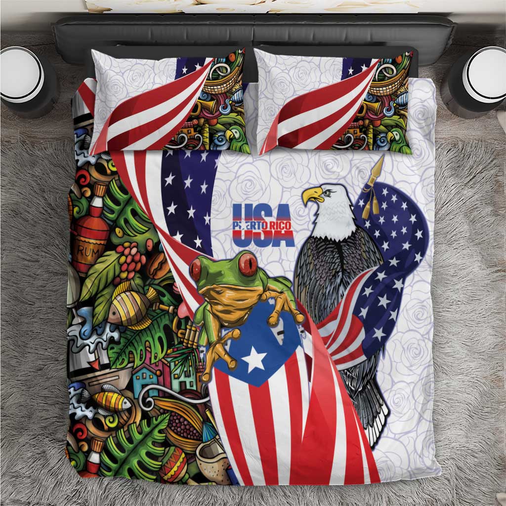 United States Puerto Rico Bedding Set USA Curve Flag With Coqui Drum - Wonder Print Shop