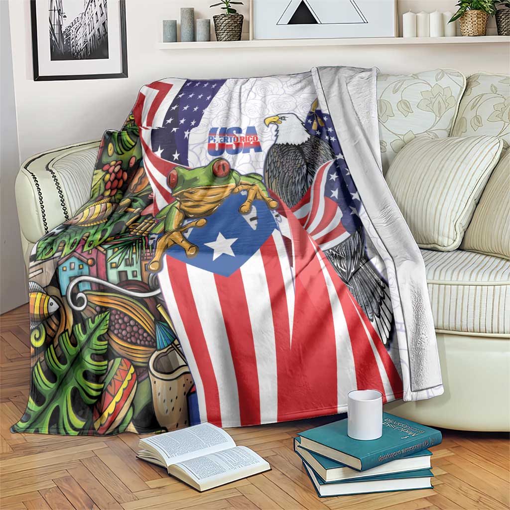 United States Puerto Rico Blanket USA Curve Flag With Coqui Drum - Wonder Print Shop