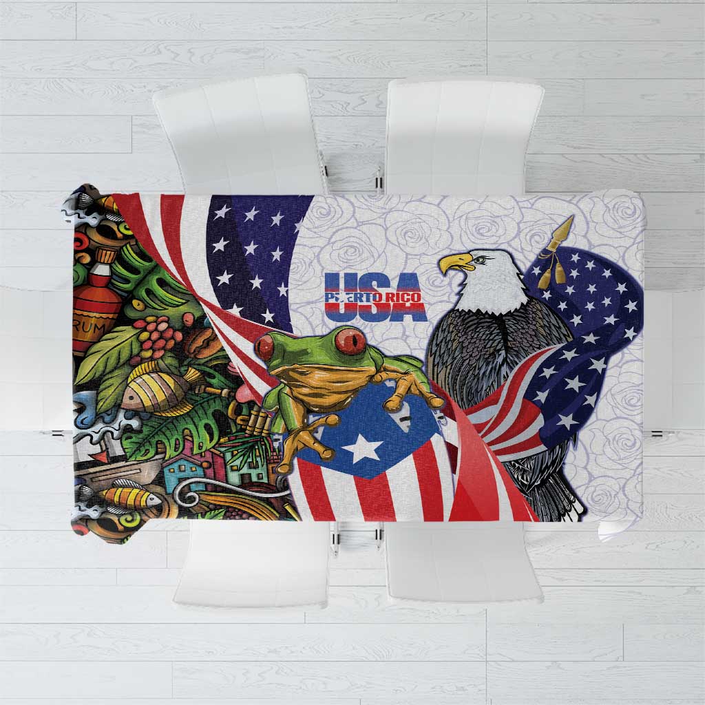 United States Puerto Rico Tablecloth USA Curve Flag With Coqui Drum - Wonder Print Shop