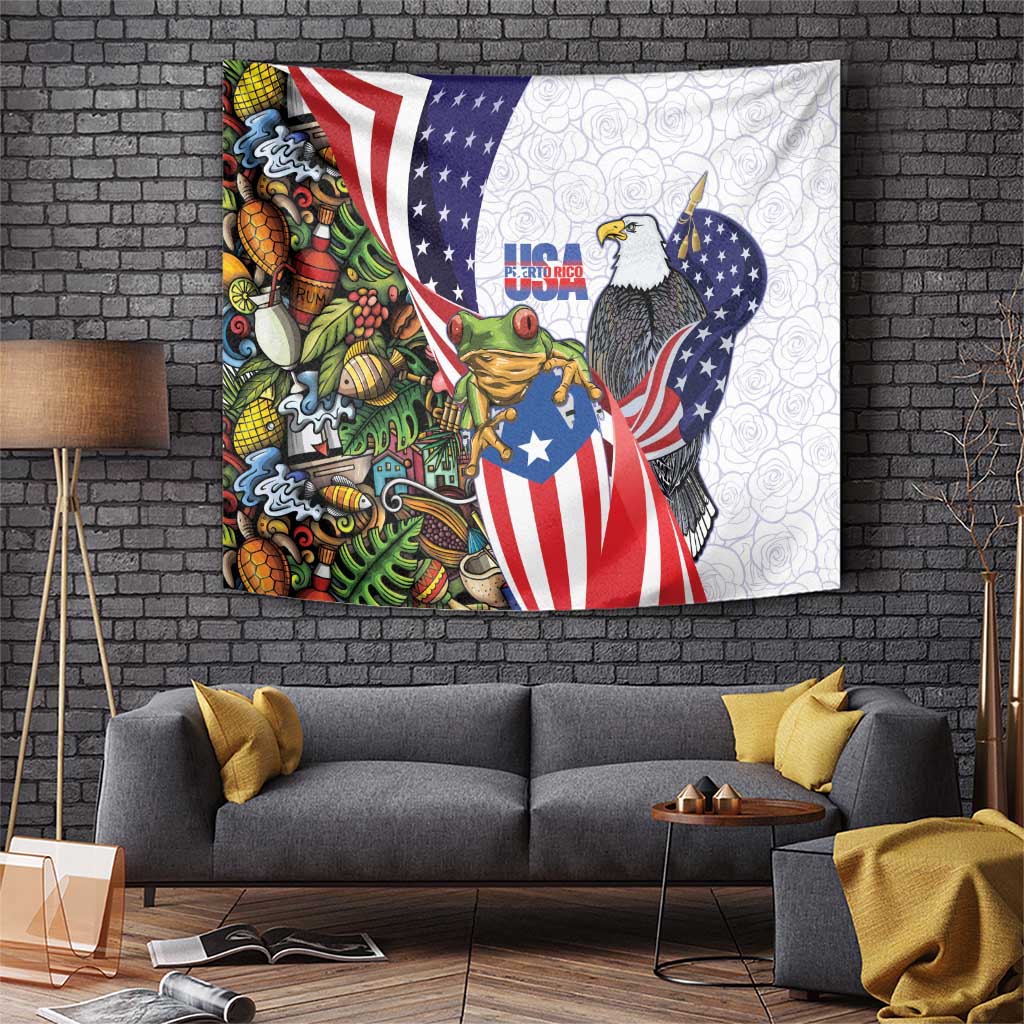United States Puerto Rico Tapestry USA Curve Flag With Coqui Drum - Wonder Print Shop