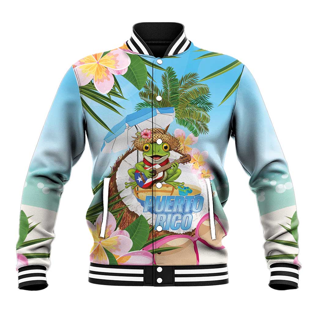 Puerto Rico Pava Coqui Baseball Jacket Spirit Frog Tropical Beach Vibes - Wonder Print Shop