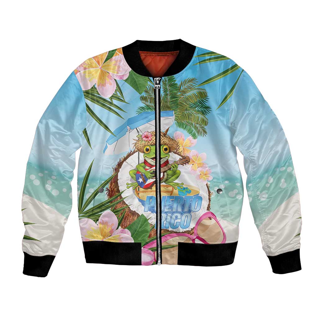 Puerto Rico Pava Coqui Bomber Jacket Spirit Frog Tropical Beach Vibes - Wonder Print Shop