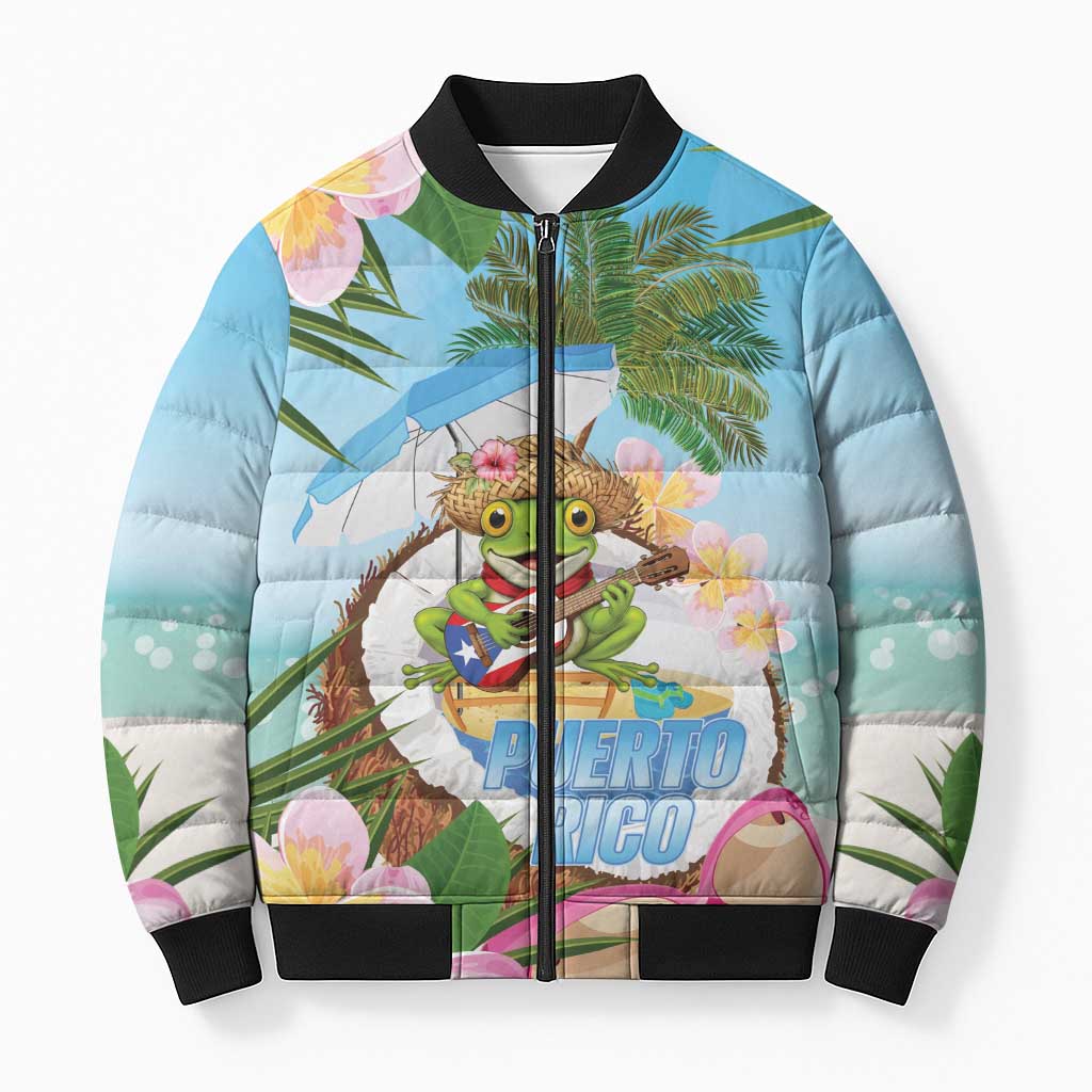Puerto Rico Pava Coqui Bomber Puffer Jacket Spirit Frog Tropical Beach Vibes - Wonder Print Shop