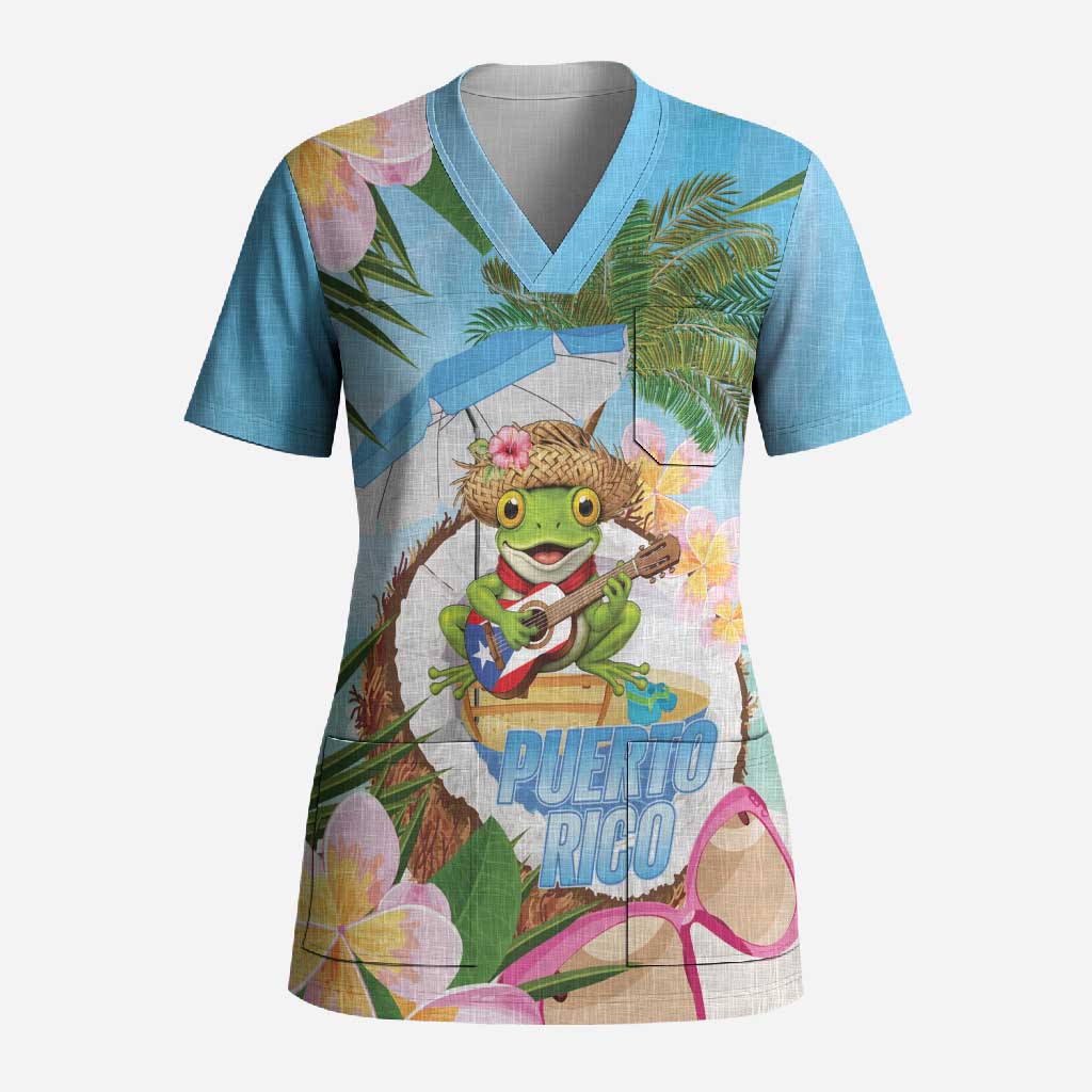 Puerto Rico Pava Coqui Scrub Top Spirit Frog Tropical Beach Vibes - Wonder Print Shop