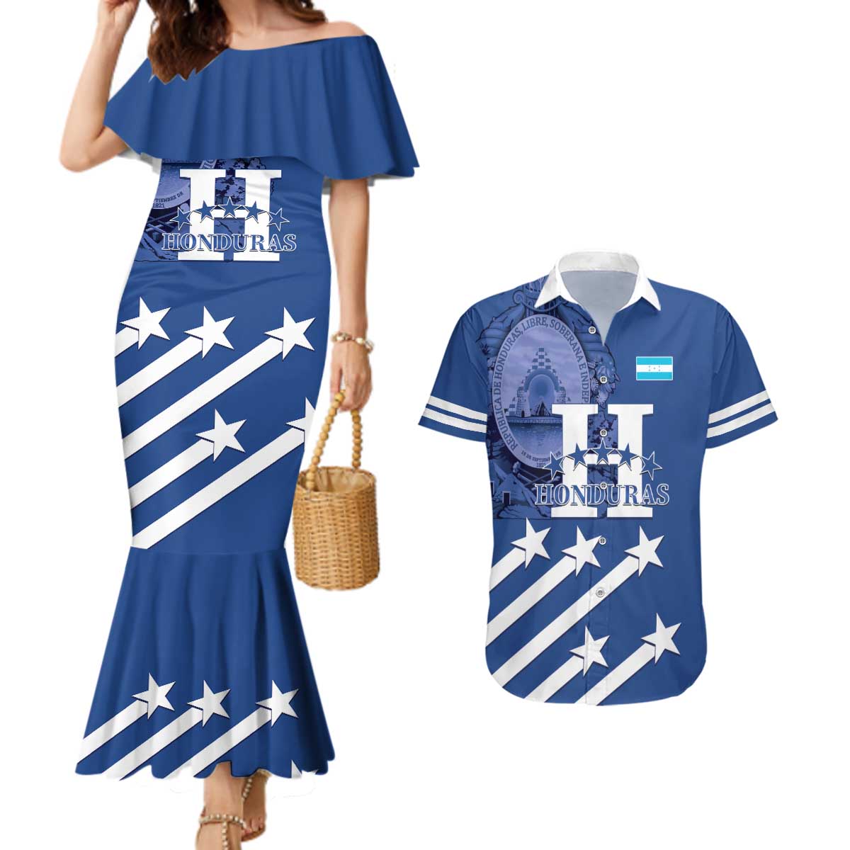 Custom Honduras Football Couples Matching Mermaid Dress and Hawaiian Shirt 2025 Vamos Los Catrachos