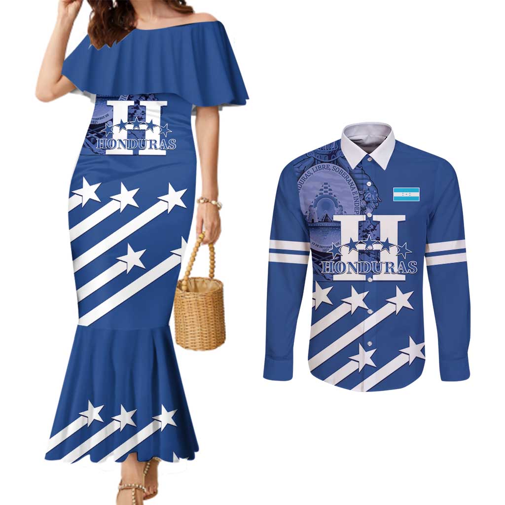 Custom Honduras Football Couples Matching Mermaid Dress and Long Sleeve Button Shirt 2025 Vamos Los Catrachos