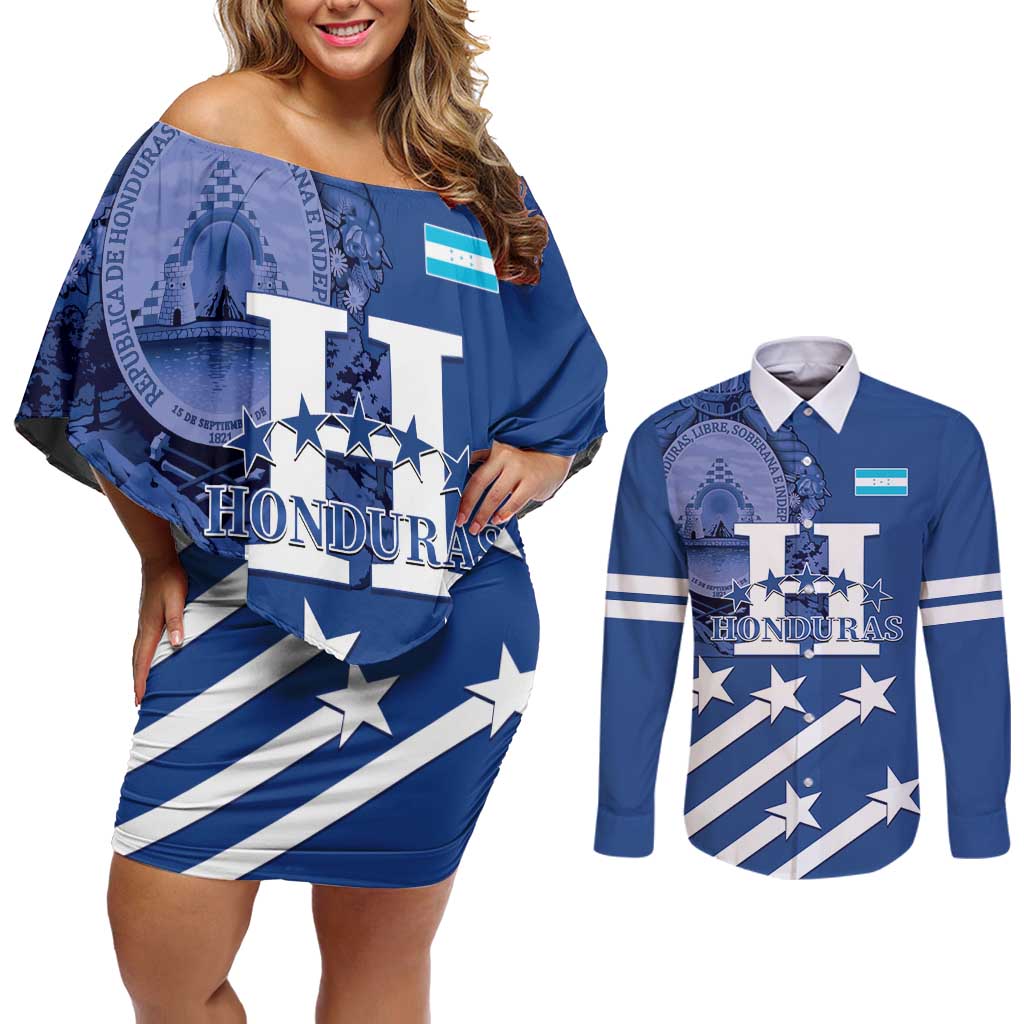 Custom Honduras Football Couples Matching Off Shoulder Short Dress and Long Sleeve Button Shirt 2025 Vamos Los Catrachos