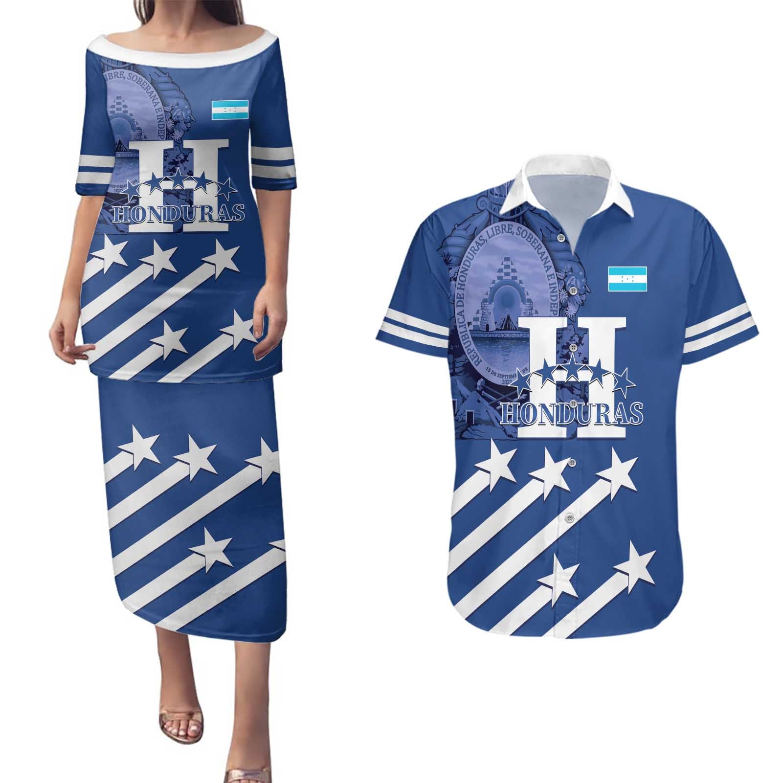 Custom Honduras Football Couples Matching Puletasi and Hawaiian Shirt 2025 Vamos Los Catrachos