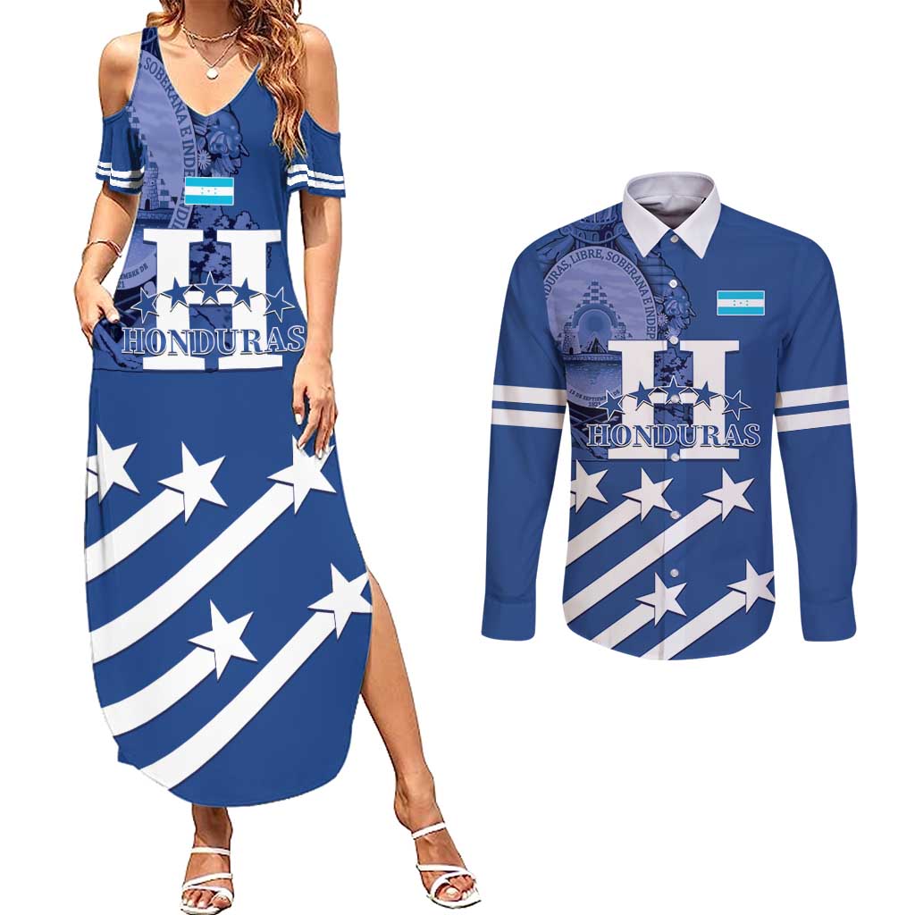 Custom Honduras Football Couples Matching Summer Maxi Dress and Long Sleeve Button Shirt 2025 Vamos Los Catrachos