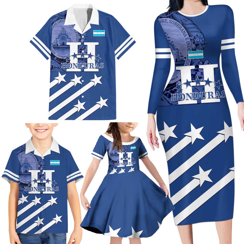 Custom Honduras Football Family Matching Long Sleeve Bodycon Dress and Hawaiian Shirt 2025 Vamos Los Catrachos