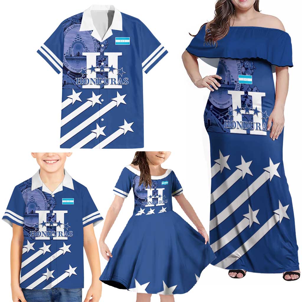 Custom Honduras Football Family Matching Off Shoulder Maxi Dress and Hawaiian Shirt 2025 Vamos Los Catrachos