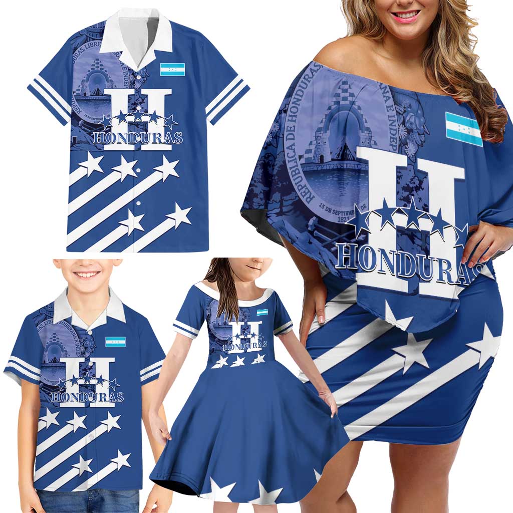 Custom Honduras Football Family Matching Off Shoulder Short Dress and Hawaiian Shirt 2025 Vamos Los Catrachos