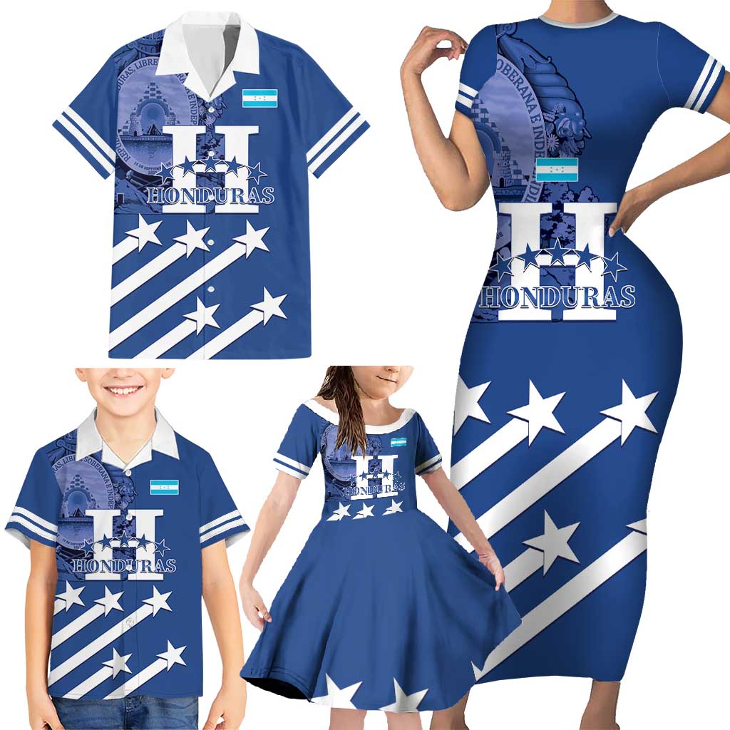 Custom Honduras Football Family Matching Short Sleeve Bodycon Dress and Hawaiian Shirt 2025 Vamos Los Catrachos