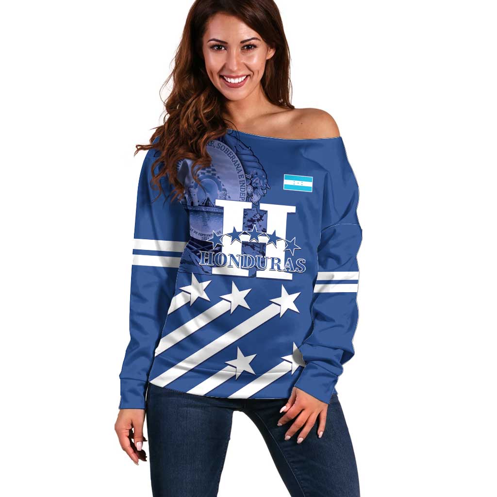 Custom Honduras Football Off Shoulder Sweater 2025 Vamos Los Catrachos