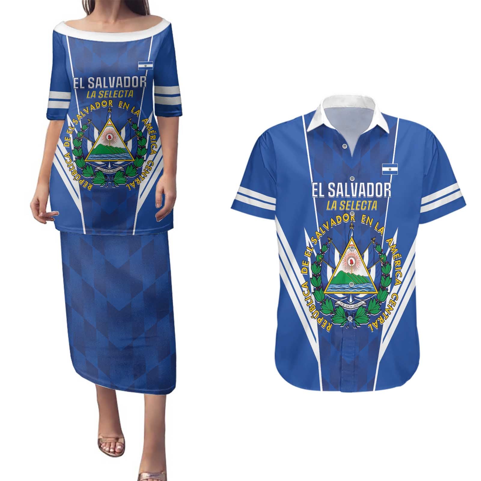 Custom El Salvador Football Couples Matching Puletasi and Hawaiian Shirt 2025 Vamos La Selecta