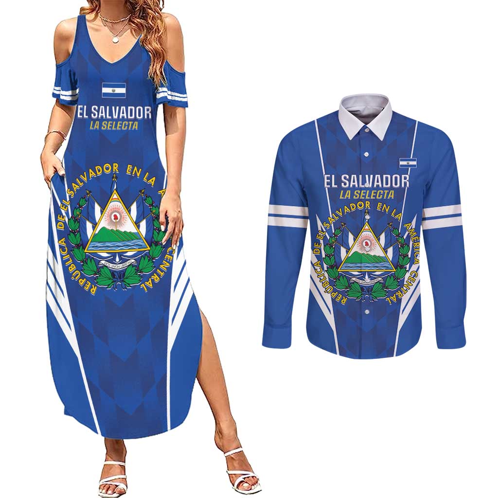 Custom El Salvador Football Couples Matching Summer Maxi Dress and Long Sleeve Button Shirt 2025 Vamos La Selecta