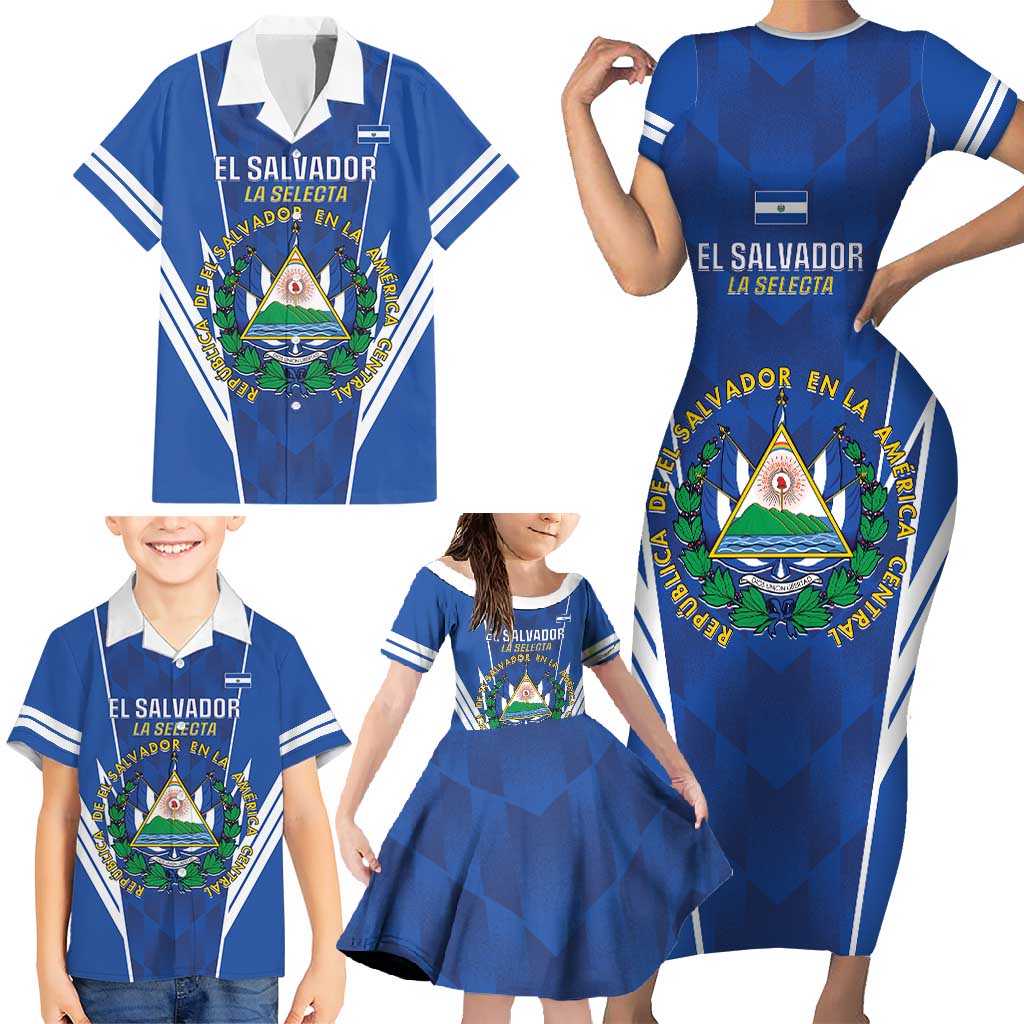 Custom El Salvador Football Family Matching Short Sleeve Bodycon Dress and Hawaiian Shirt 2025 Vamos La Selecta