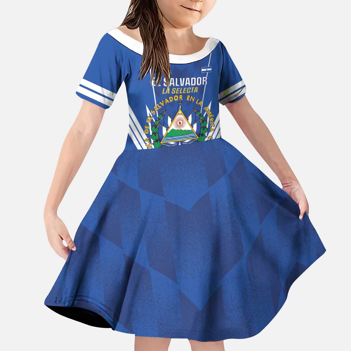 Custom El Salvador Football Kid Short Sleeve Dress 2025 Vamos La Selecta