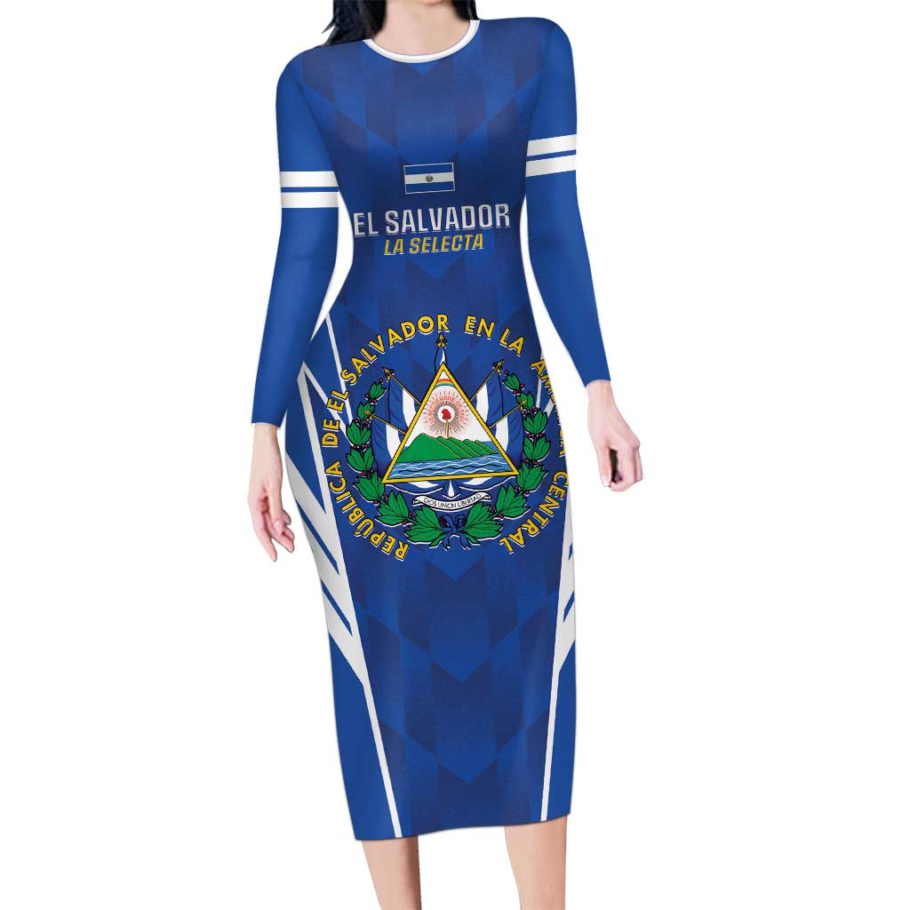 Custom El Salvador Football Long Sleeve Bodycon Dress 2025 Vamos La Selecta