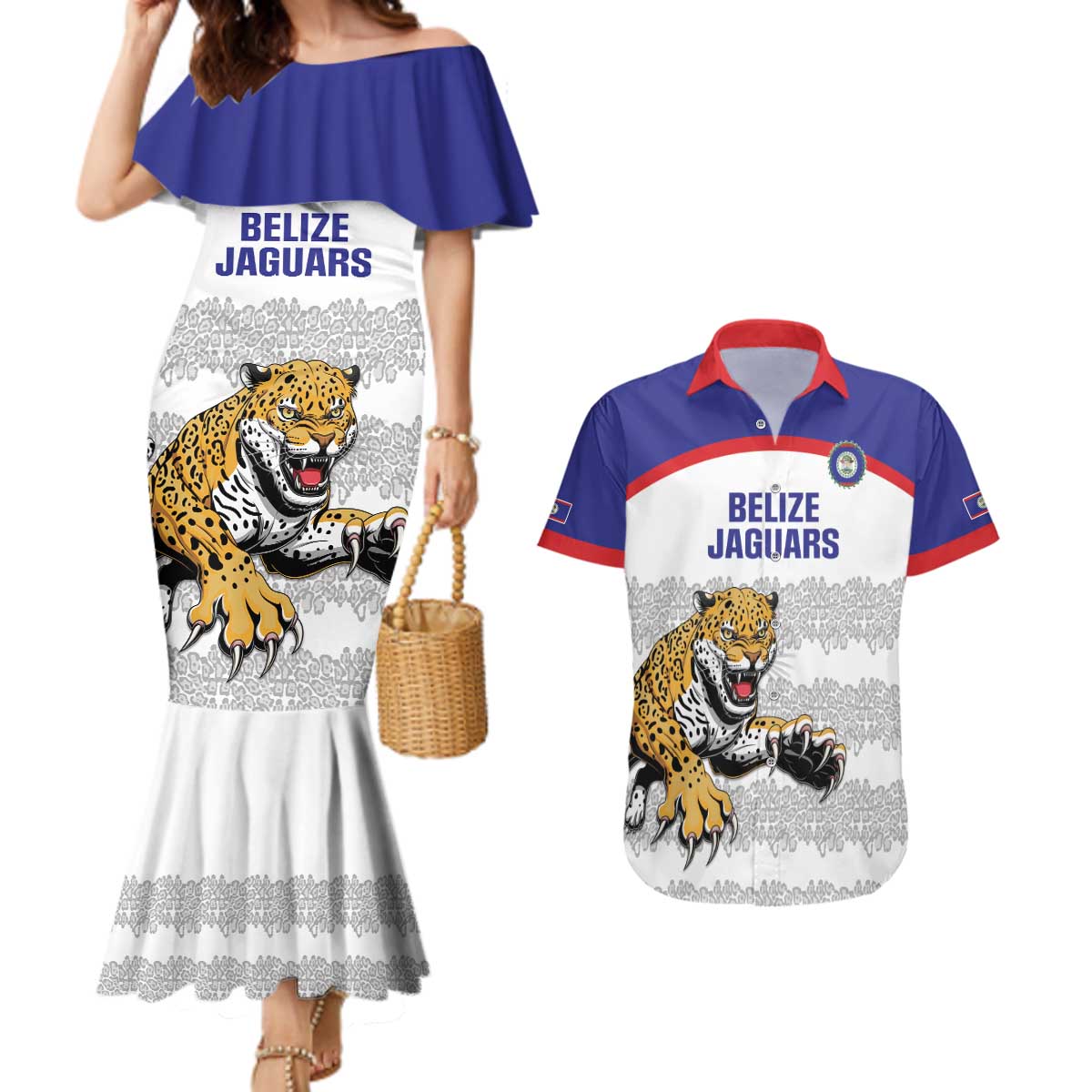 Custom Belize Football Couples Matching Mermaid Dress and Hawaiian Shirt 2025 Go Jaguars