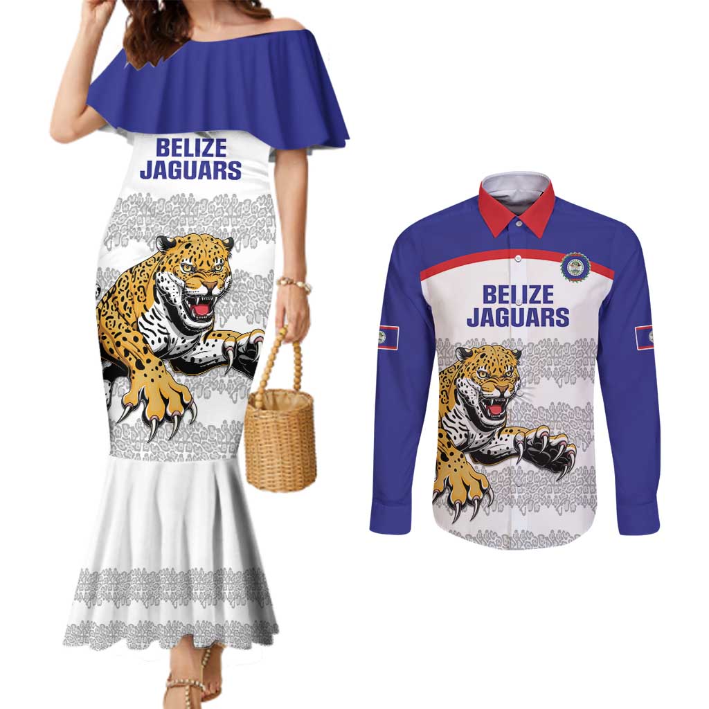 Custom Belize Football Couples Matching Mermaid Dress and Long Sleeve Button Shirt 2025 Go Jaguars