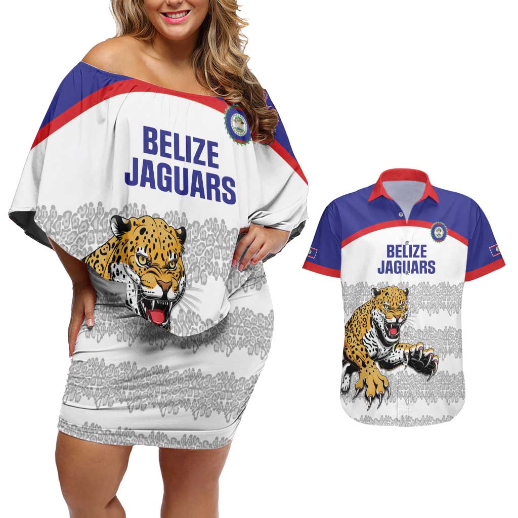 Custom Belize Football Couples Matching Off Shoulder Short Dress and Hawaiian Shirt 2025 Go Jaguars