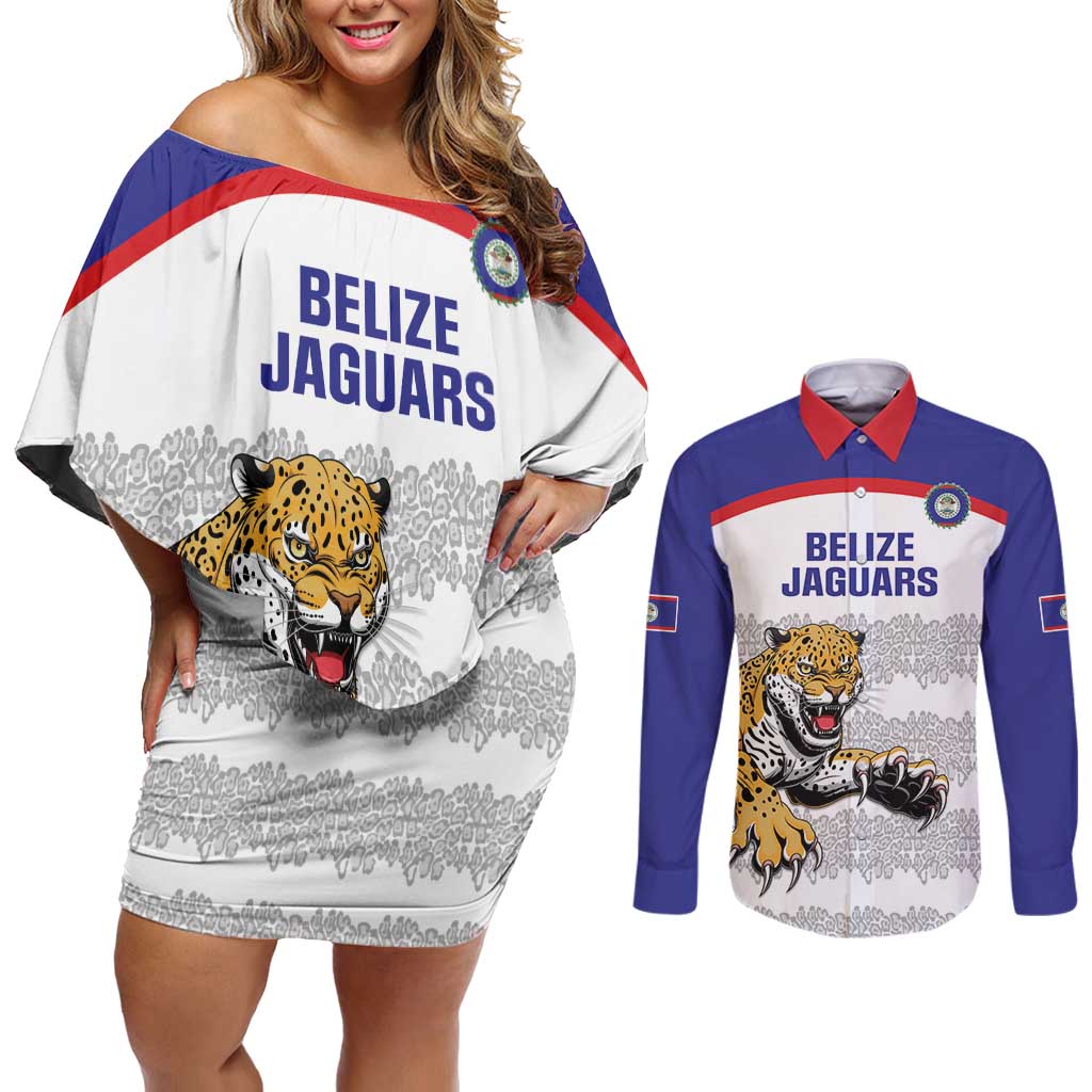 Custom Belize Football Couples Matching Off Shoulder Short Dress and Long Sleeve Button Shirt 2025 Go Jaguars