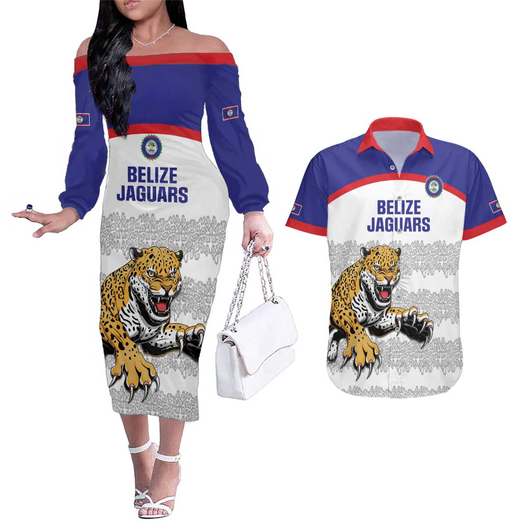 Custom Belize Football Couples Matching Off The Shoulder Long Sleeve Dress and Hawaiian Shirt 2025 Go Jaguars