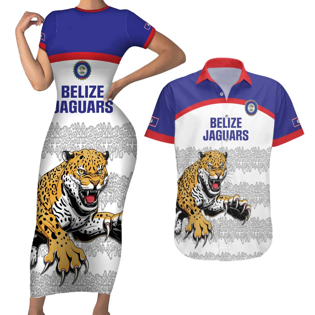 Custom Belize Football Couples Matching Short Sleeve Bodycon Dress and Hawaiian Shirt 2025 Go Jaguars