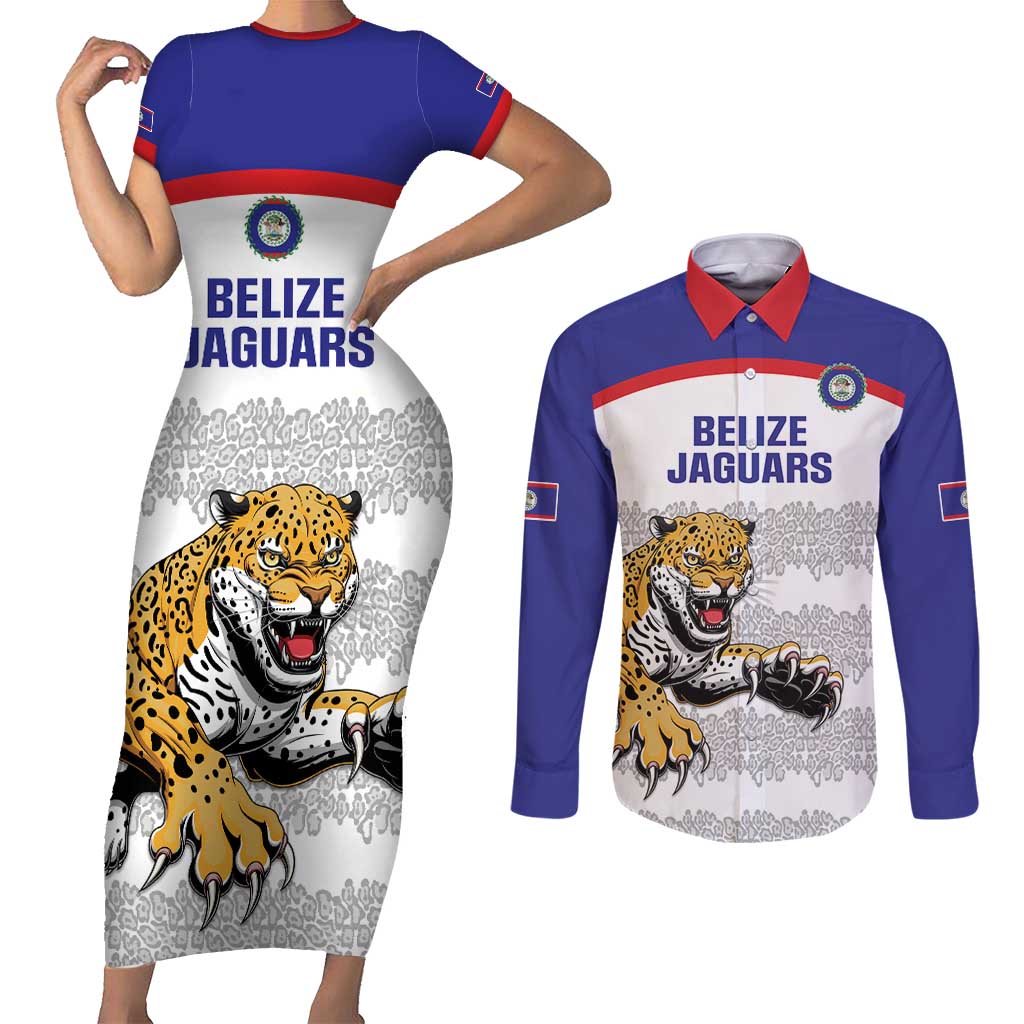 Custom Belize Football Couples Matching Short Sleeve Bodycon Dress and Long Sleeve Button Shirt 2025 Go Jaguars