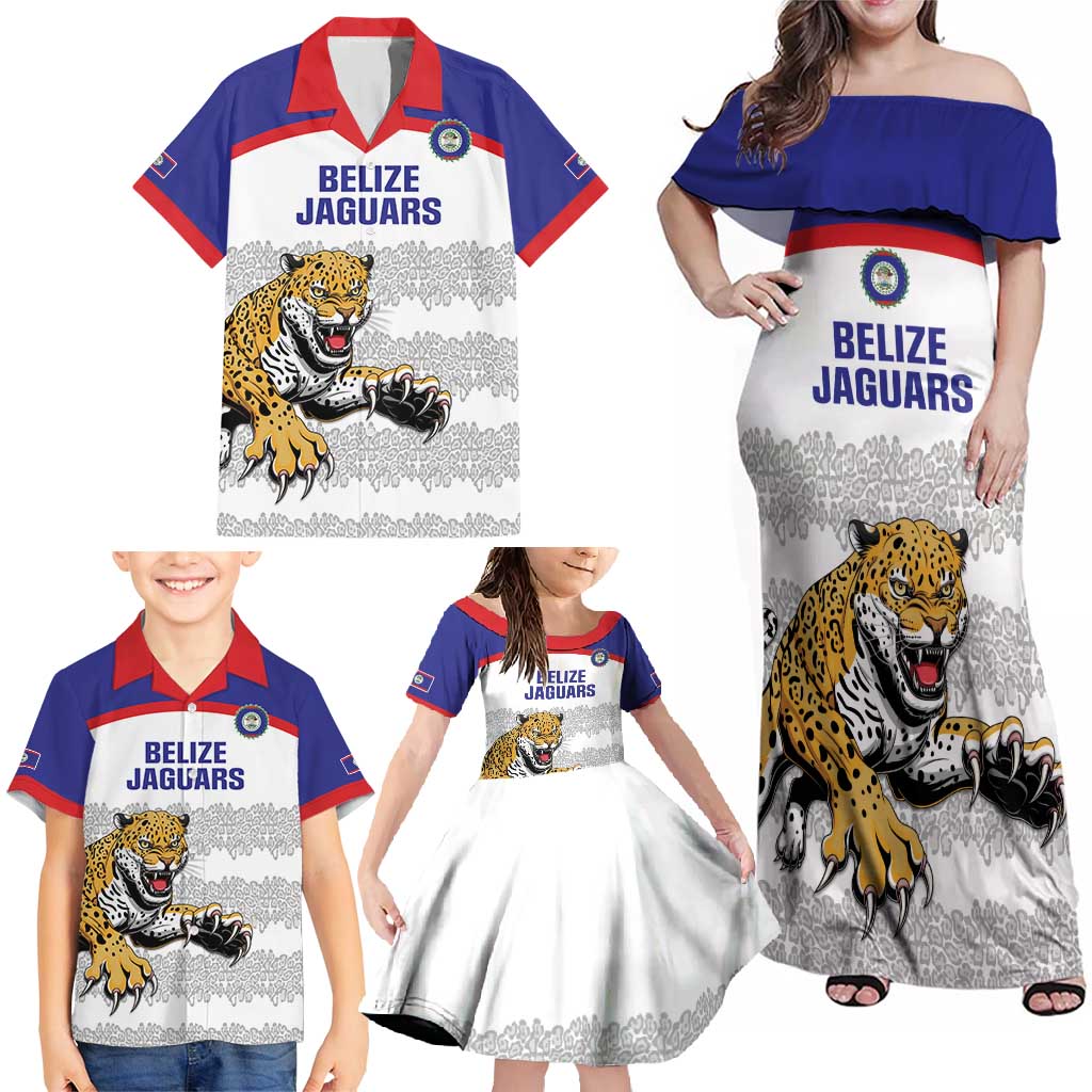 Custom Belize Football Family Matching Off Shoulder Maxi Dress and Hawaiian Shirt 2025 Go Jaguars