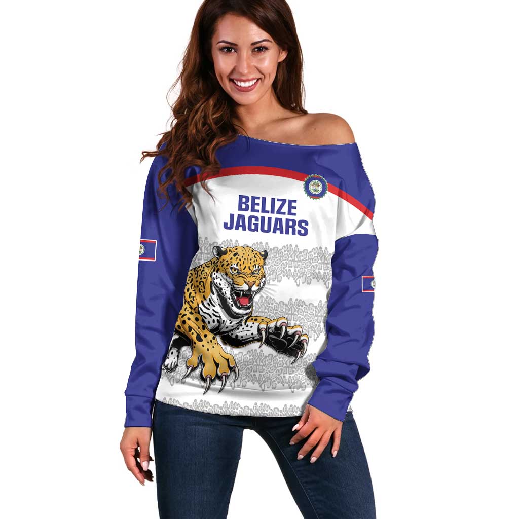 Custom Belize Football Off Shoulder Sweater 2025 Go Jaguars